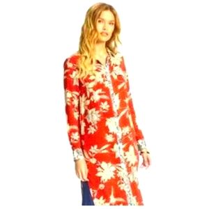 Jessica Simpson Womens Long Sleeve Duster Shirt Red Blue Floral Button Down M